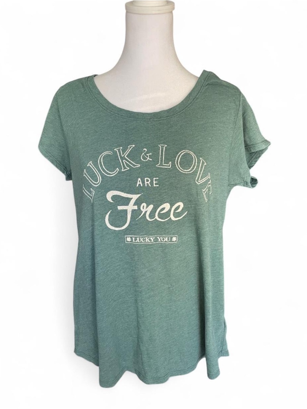 Lucky Brand Green Graphic 'Luck & Love Are Free' Short Sleeve Tee